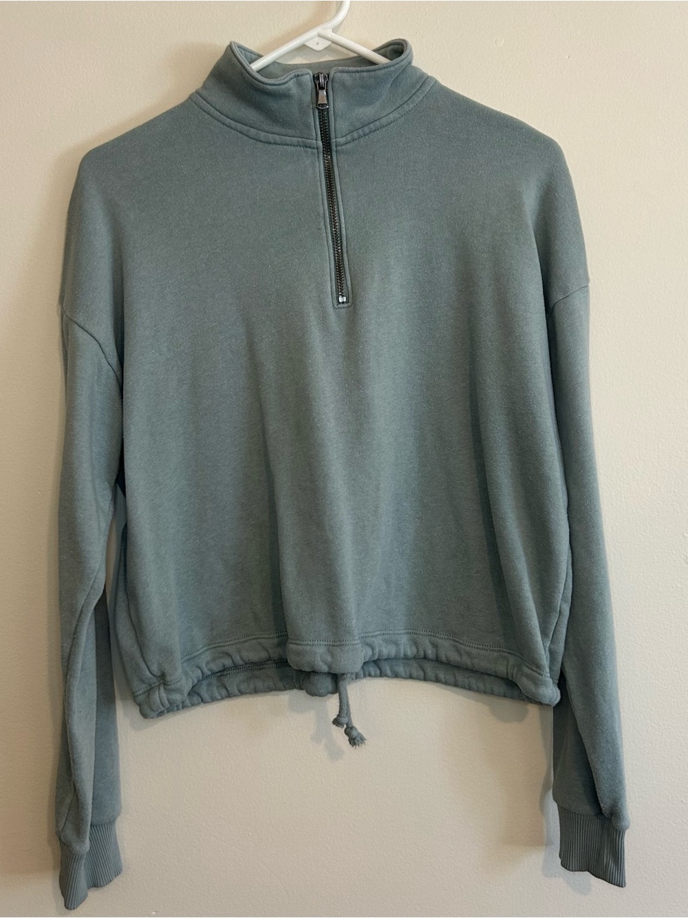 American Eagle Outfitters Dusty Sage Half-Zip Mock Neck Sweatshirt